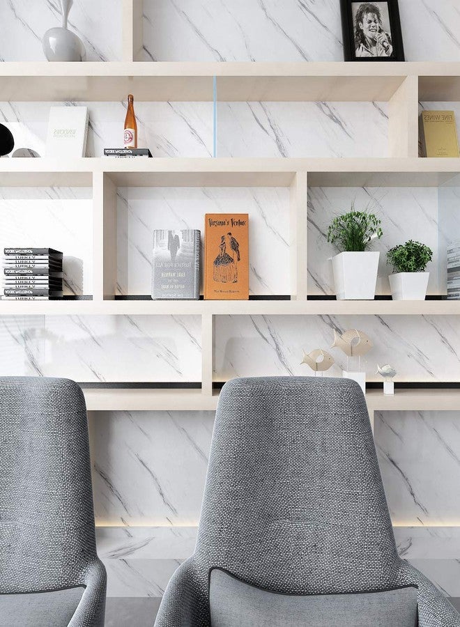 Skin Poster - Marble Wall Stickers Wallpaper Decal (12 x 48 Inch) DIY PVC Self-Adhesive Bubbles, Kids Room, Lamination Paper, Office, Home Decorative, White Line Marble Gloss - Image 4